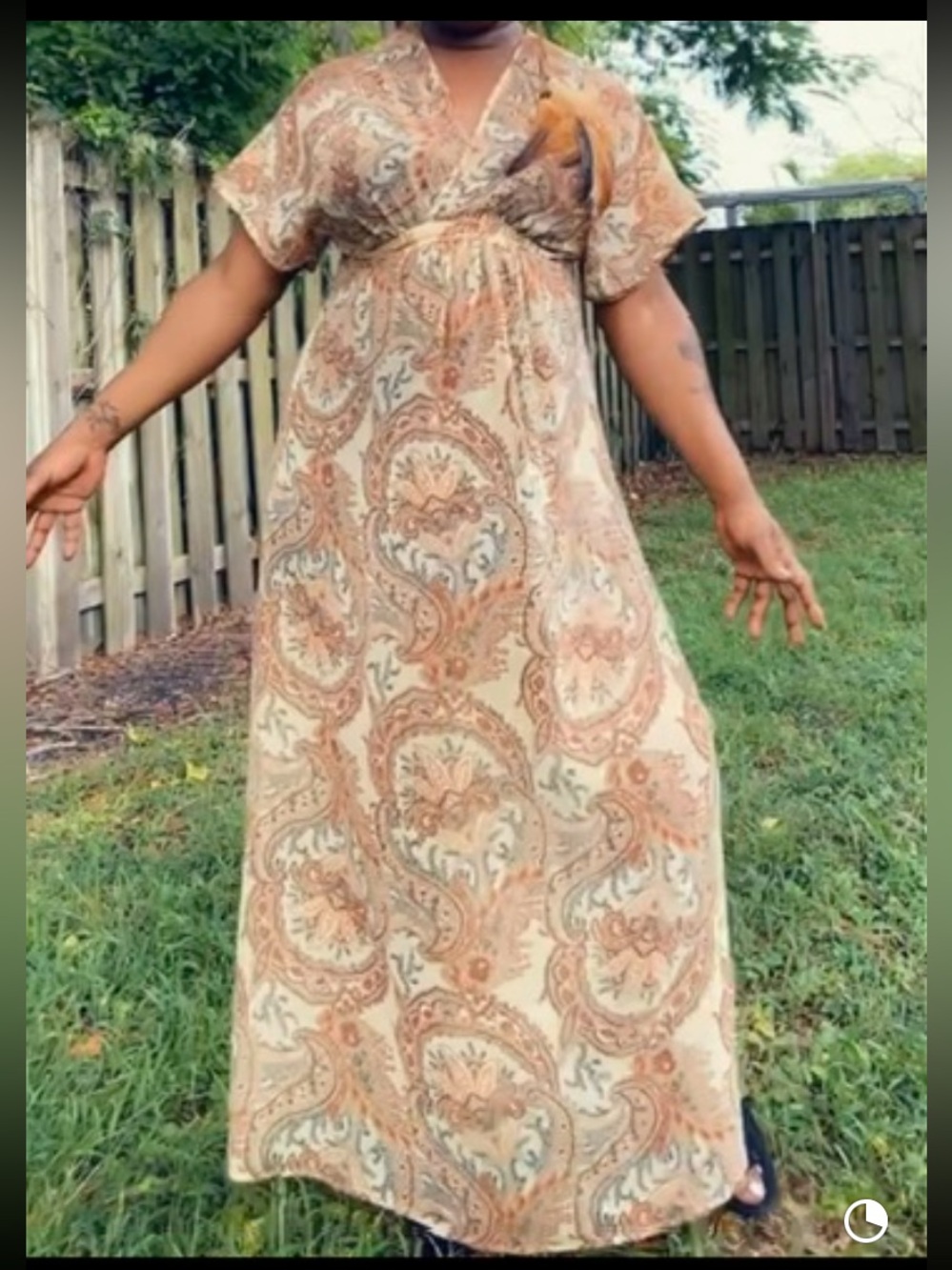 Fire Los Angeles Paisley Wrap Maxi Dress in Cream and Tan